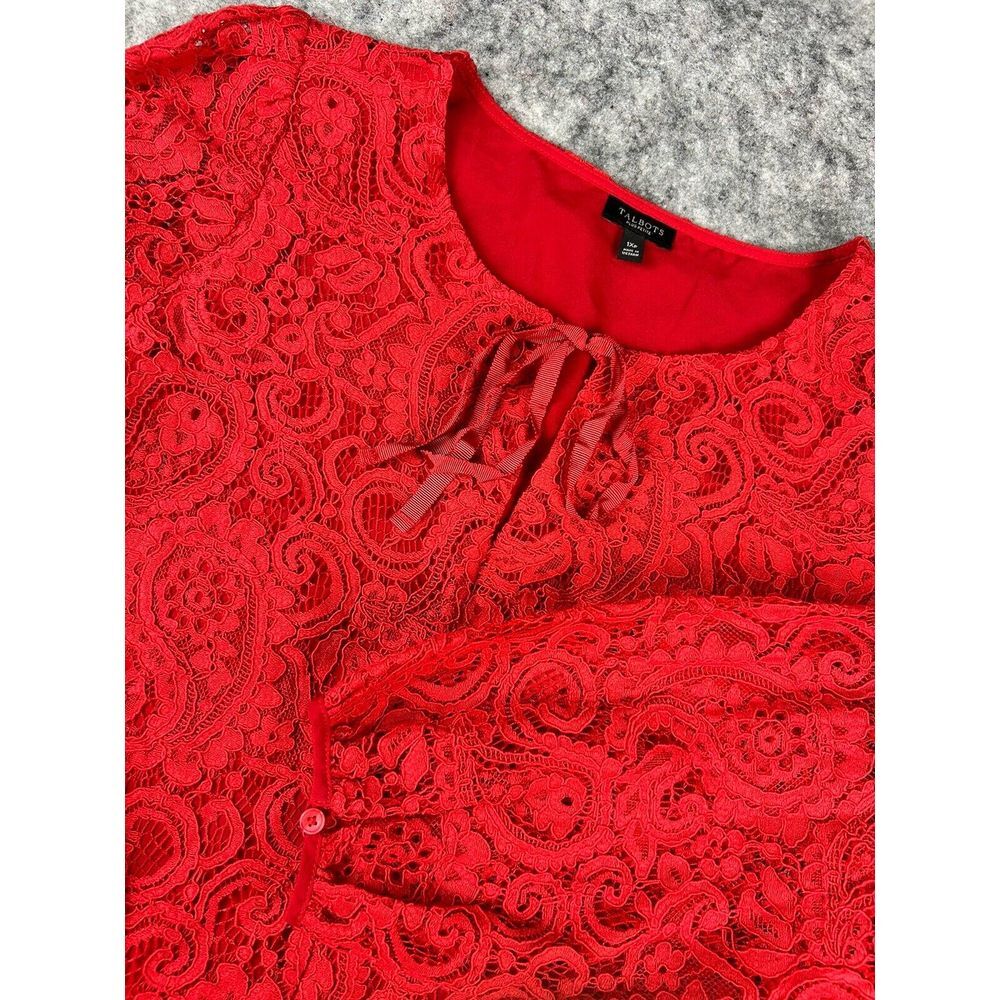 TALBOTS Womens 1X Petite Crochet Lace Top Red Paisley Pattern Girlcore‎ Business